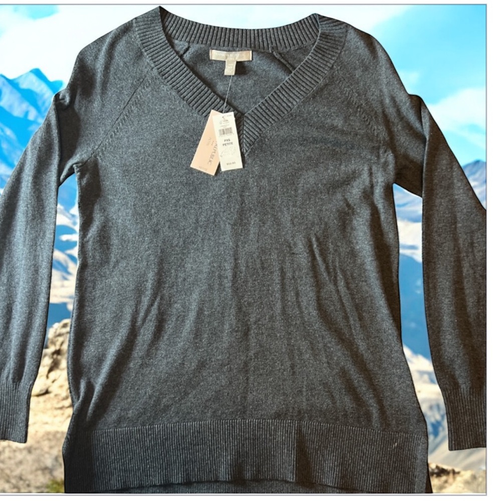 NWT Banana Republic Petite XS Gray V-Neck Sweater Cotton Blend